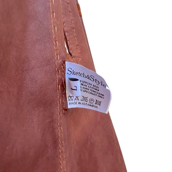 New SKETCH & STYLE Rust Brown Suede Lamb Leather Fringe Luxe Poncho $990, Large - Picture 9 of 10